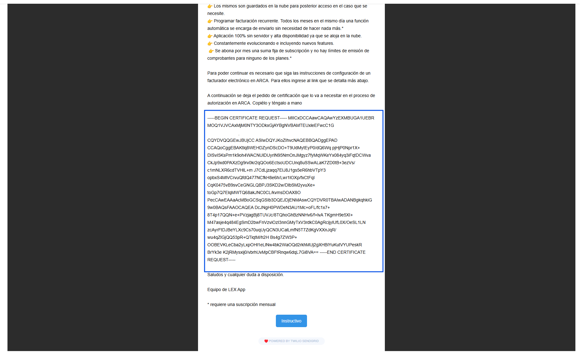 Contenido del correo a copiar